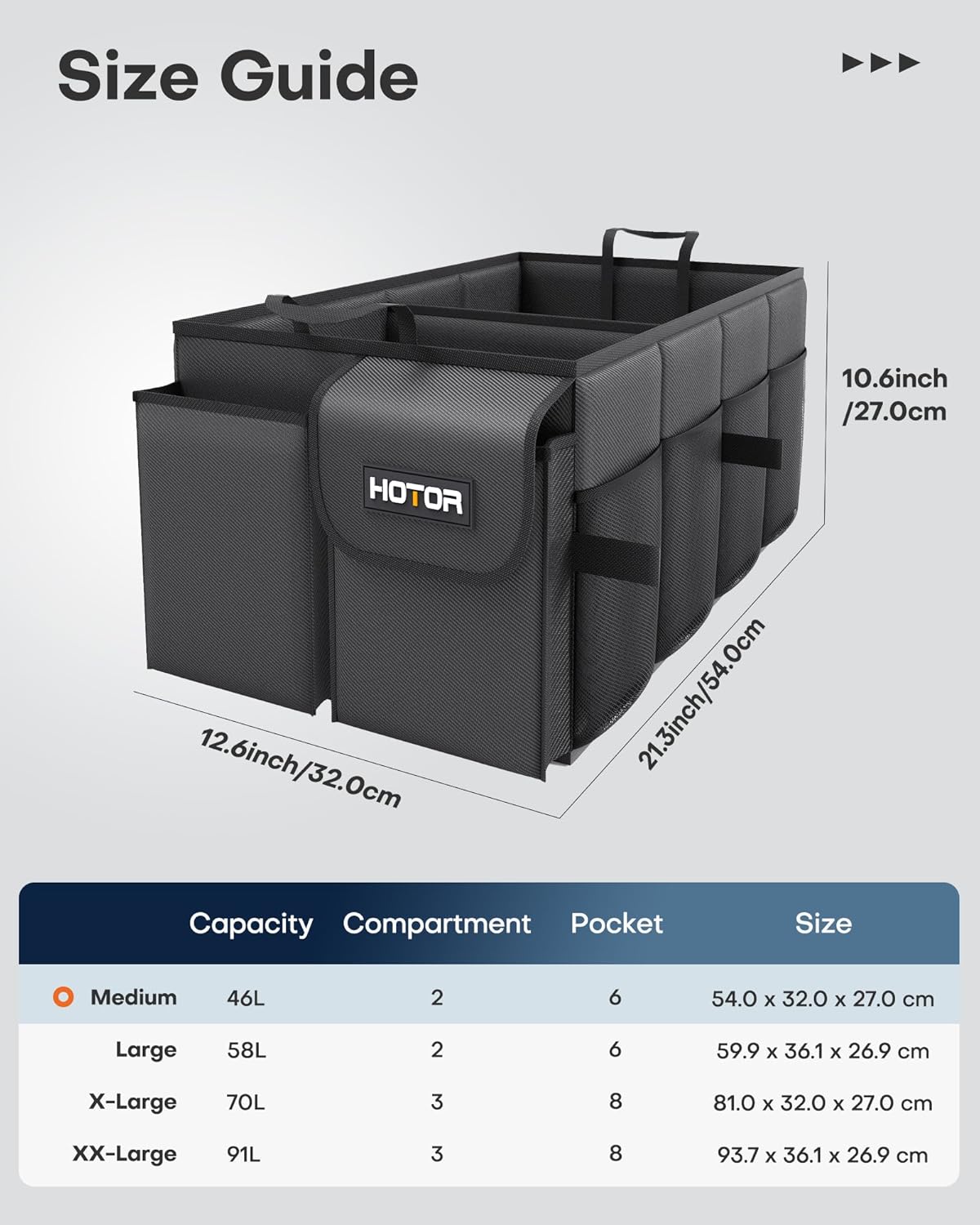 Thumbnail 5 de HOTOR Car Boot Organiser 54 cm collapsible trunk organiser