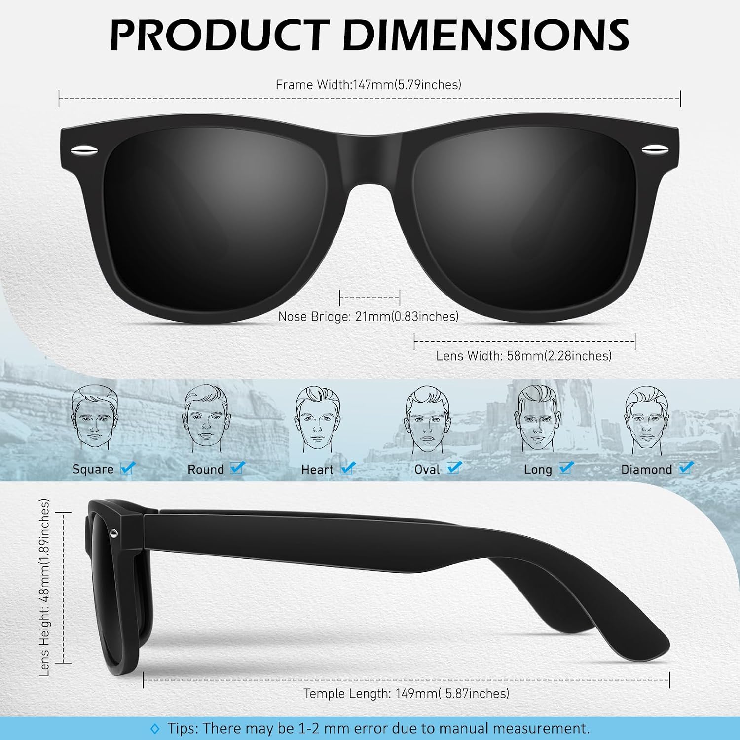 Detalle de Sunier Polarised Retro Square Ultralight Sunglasses (UV400) for Men & Women