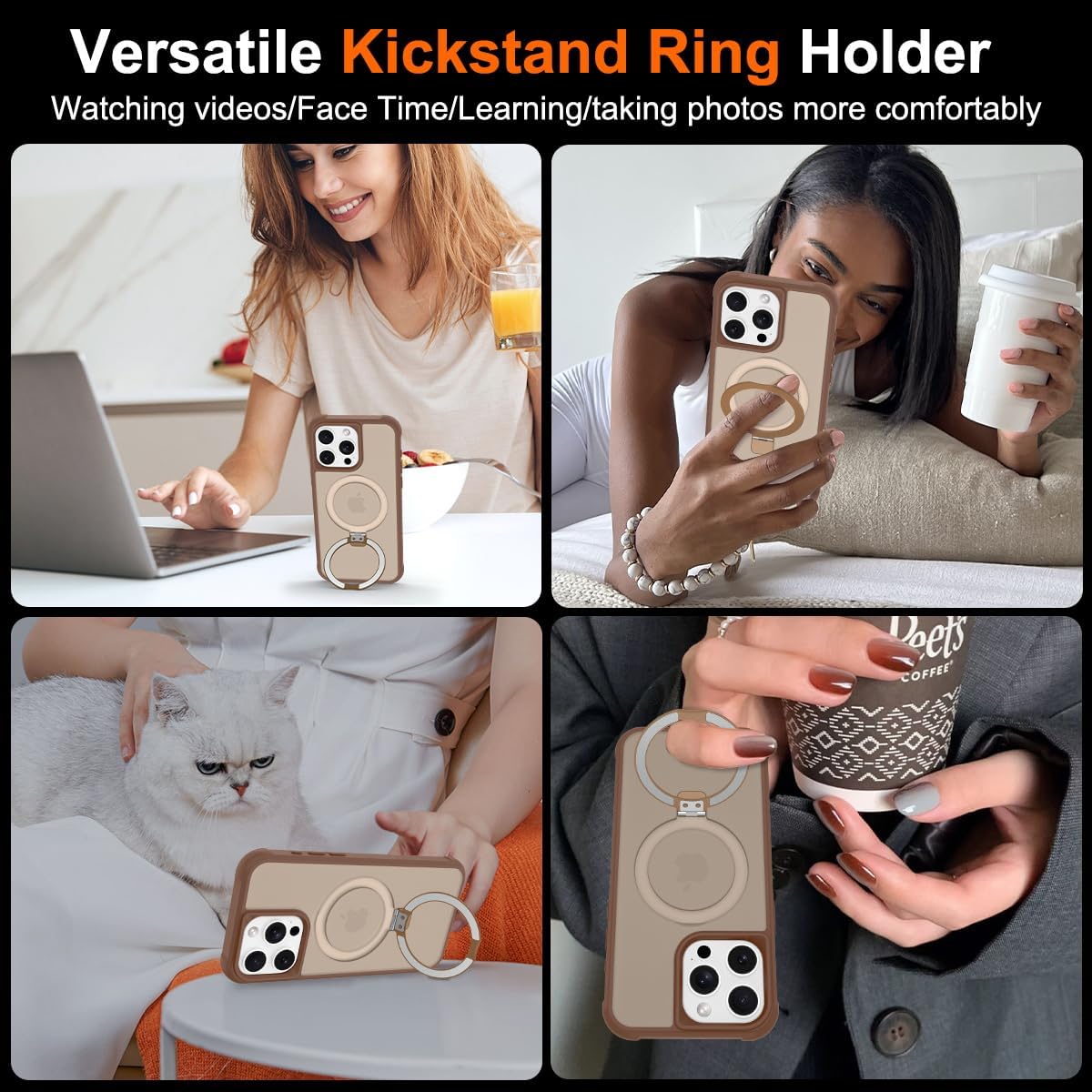 Thumbnail 5 de CHAOFEnG Magnetic iPhone 15 Pro Max Case with Ring Stand (Desert Gold)