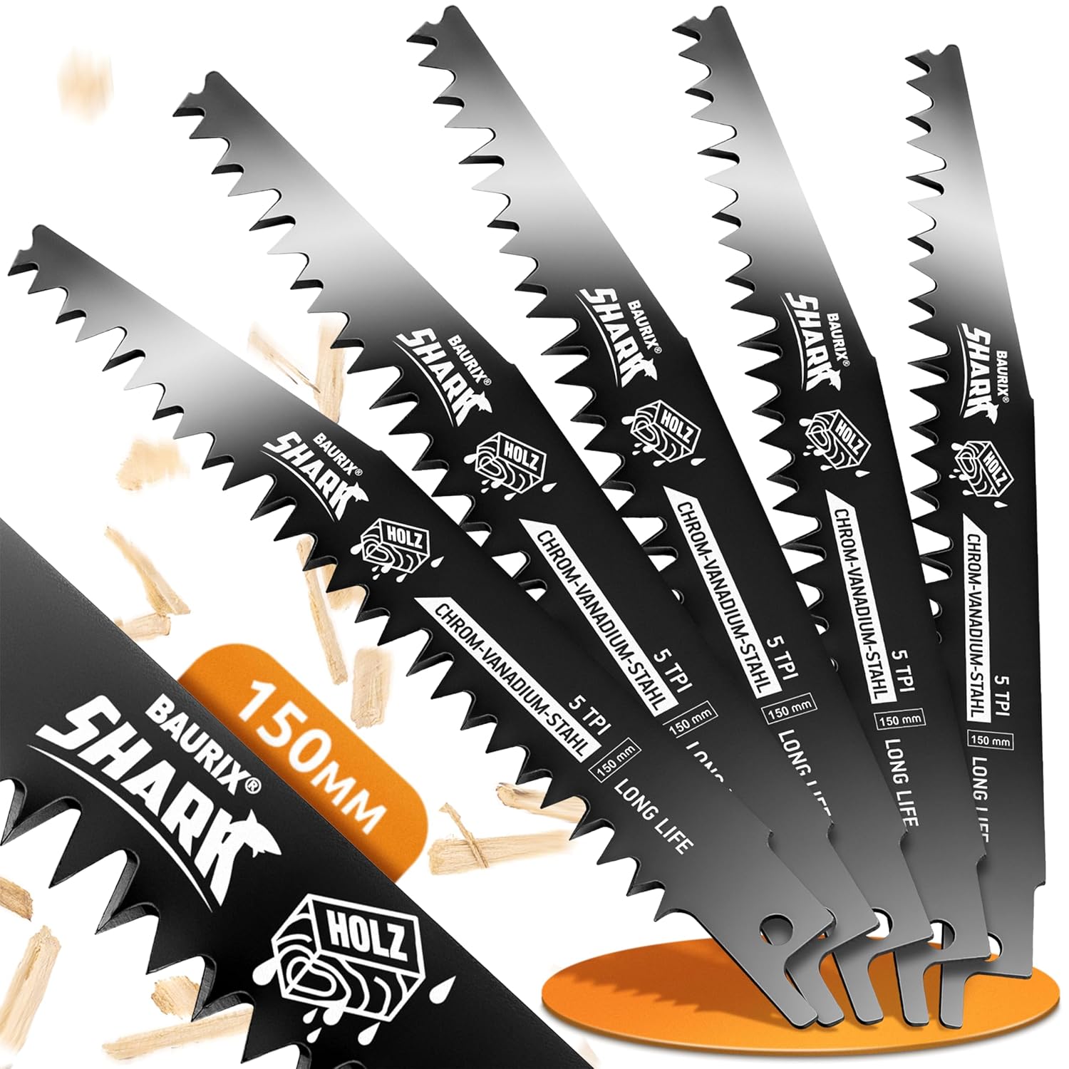 Thumbnail 6 de BAURIX Lame per Seghetto SHARK 150 mm (5 pezzi) – 5 TPI per tagli veloci e puliti del legno