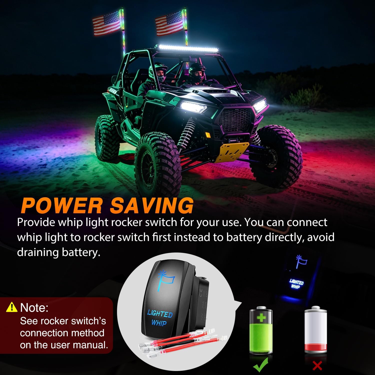 Detalle 2 de Nilight RGB LED Whip Lights 6FT