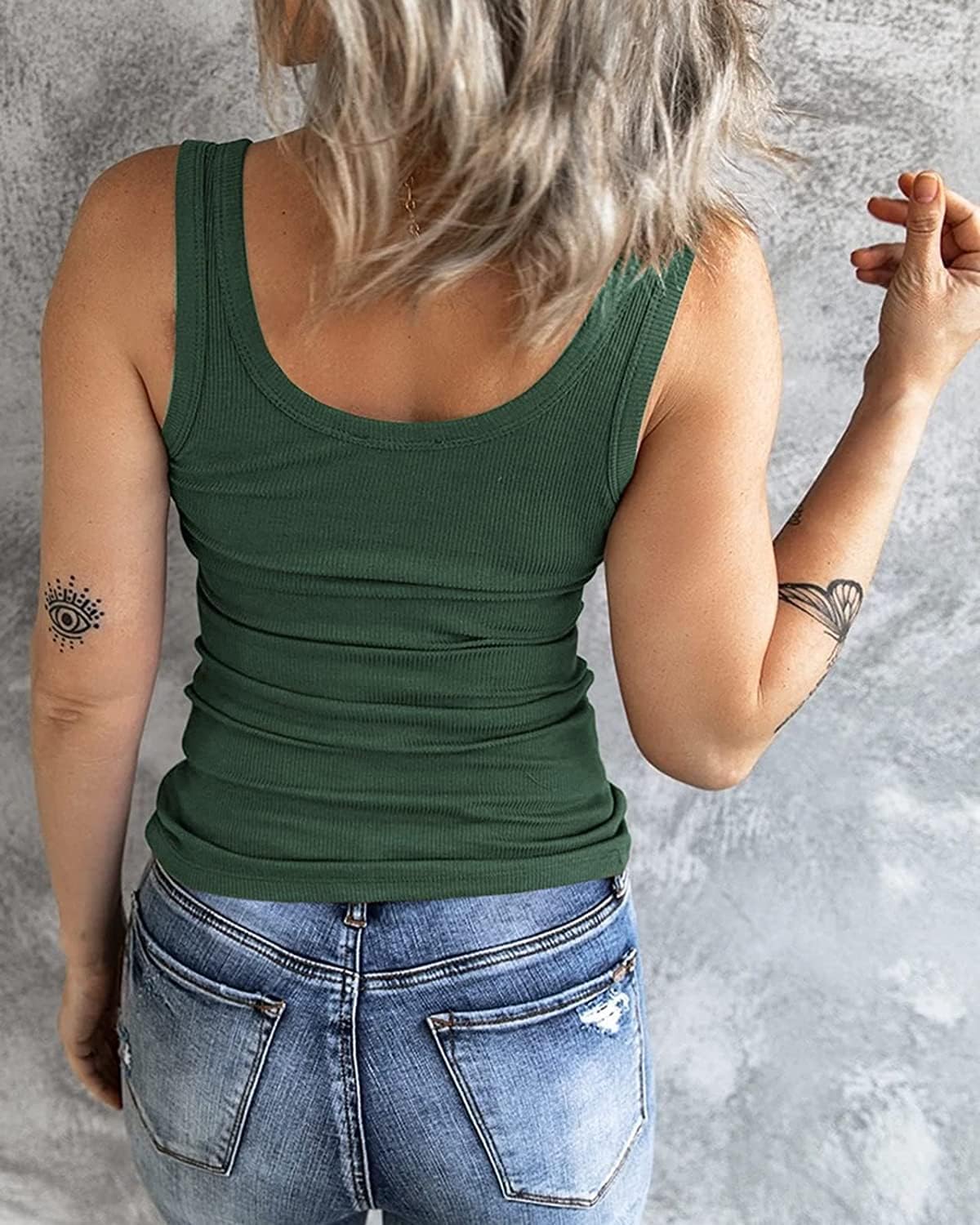 Detalle 2 de Fessceruna Damen Tops Sexy U-Ausschnitt Tank Top – ärmellos, gerippt, viel Stil für den Sommer