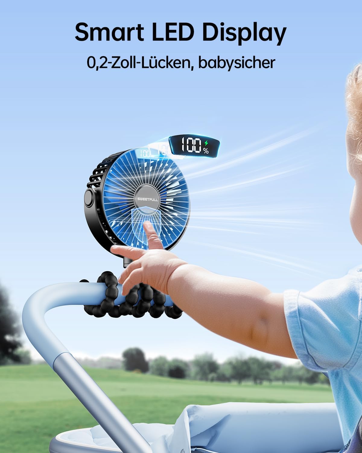 Thumbnail 1 de SWEETFULL Mini Ventilator für Kinderwagen, Tisch & Reise – akkubetrieben (4000 mAh) mit 360°-Ausrichtung