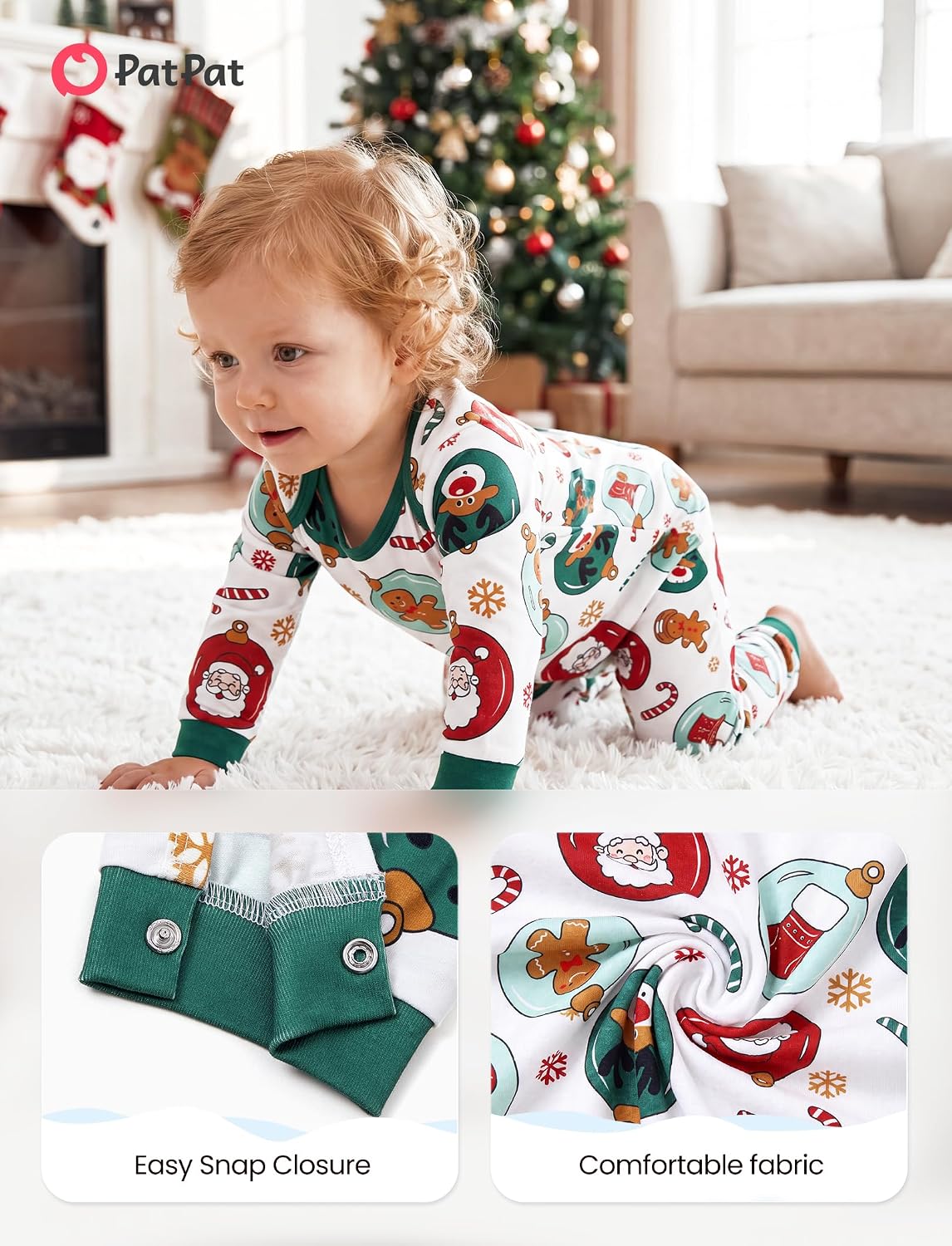 Detalle de PATPAT Family Christmas Pajamas, Henley Neck