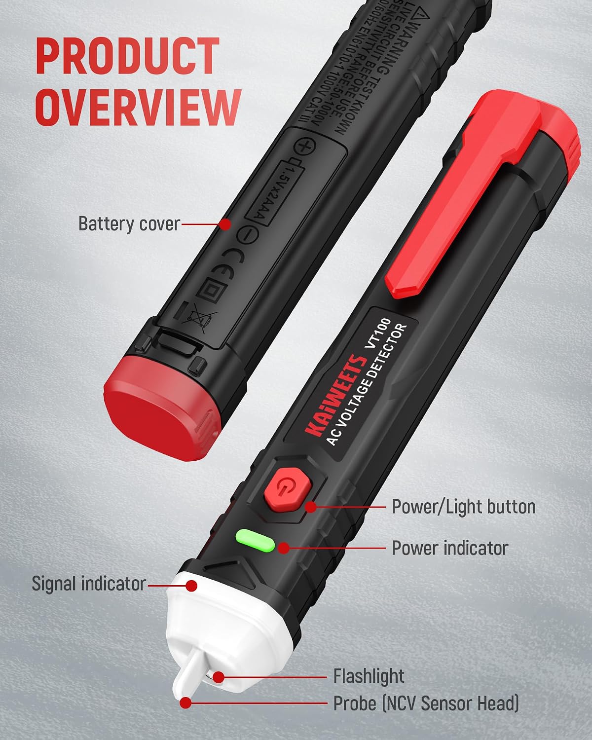 Detalle 2 de KAIWEETS Voltage Tester VT100K non-contact detector pen (50V to 1000V AC)