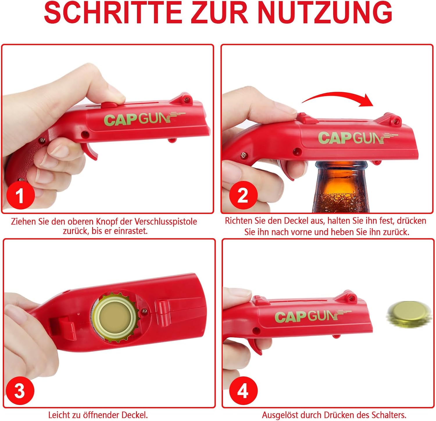 Thumbnail 3 de GDGZT Flaschenöffner Pistole – 2er-Set (grau, rot), lustiger Bieröffner für Zuhause, Bar & Partys