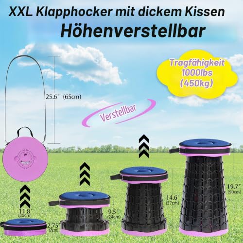 Thumbnail 2 de ALEVMOOM Verbesserter Dickerer Zusammenklappbarer Hocker – Teleskophocker mit Kissen, 50 cm Höhe, 450 kg Tragfähigkeit