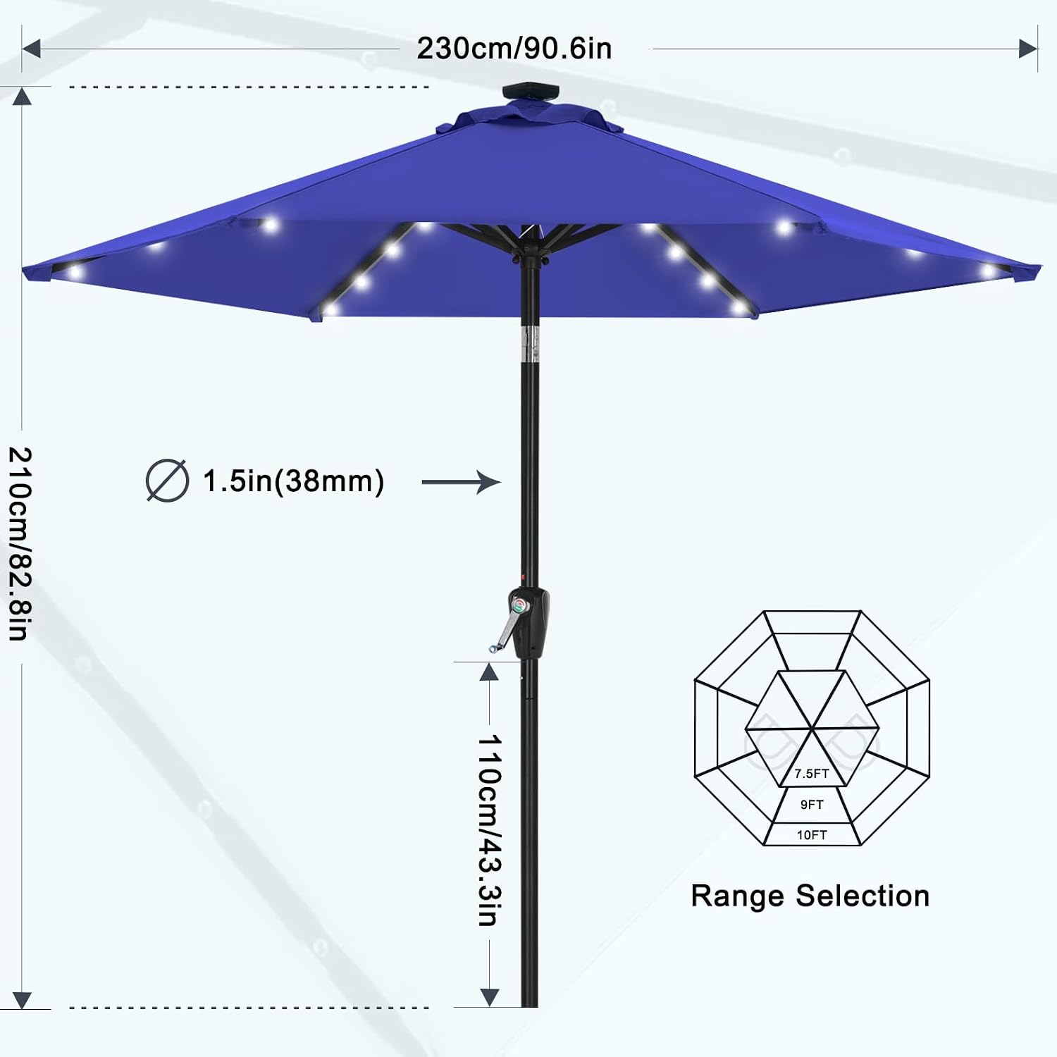 Thumbnail 1 de MASTERCANOPY Patio Umbrella with Solar LED Lights (2.3m, Blue)