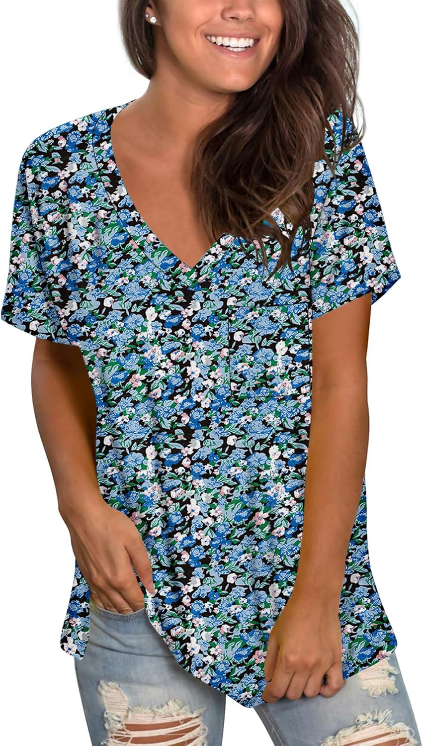 Detalle de MOLERANI Womens Short Sleeve V-Neck Loose Summer Tee with Pocket