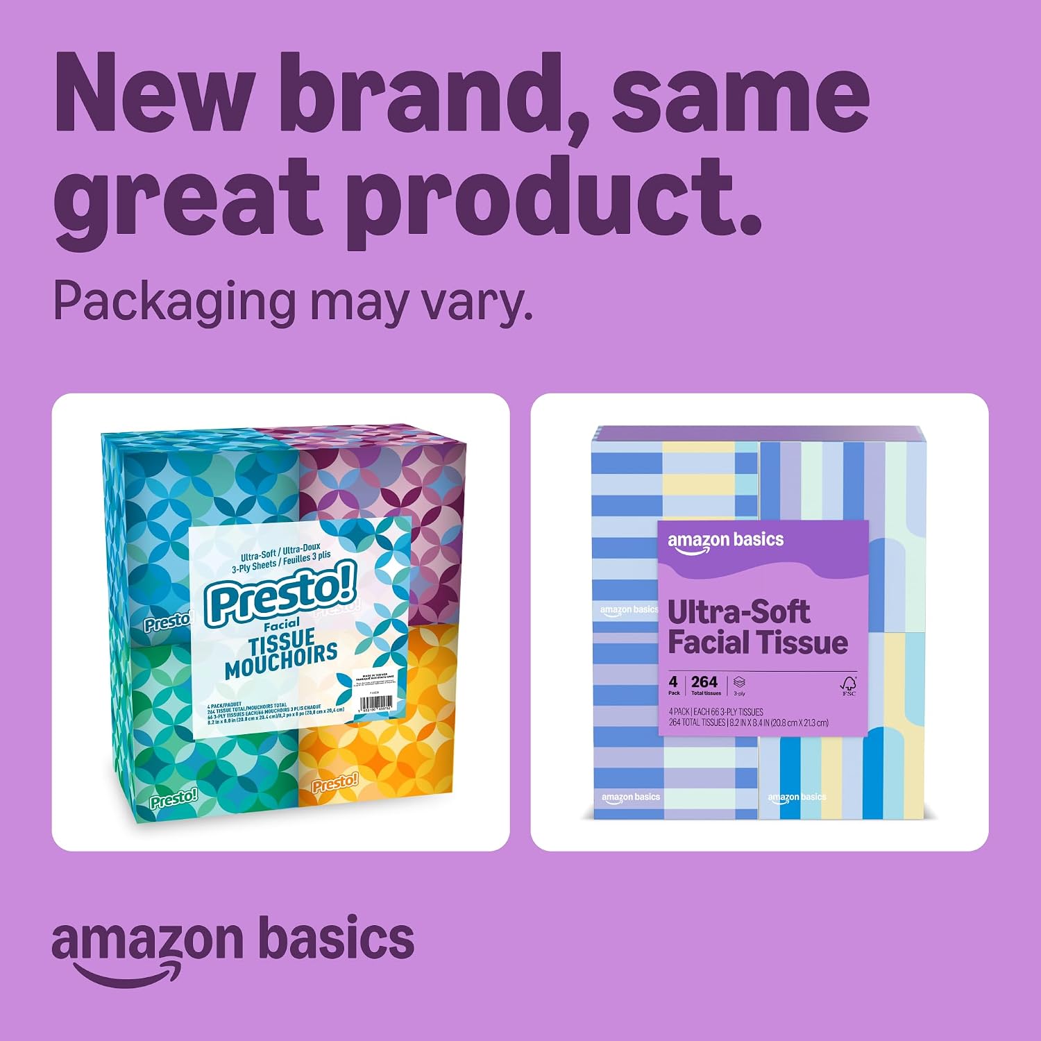 Detalle de Brand Amazon Presto! Ultra-Soft 3-Ply Facial T tissues, 264 count (4 x 66) – FSC-Certified