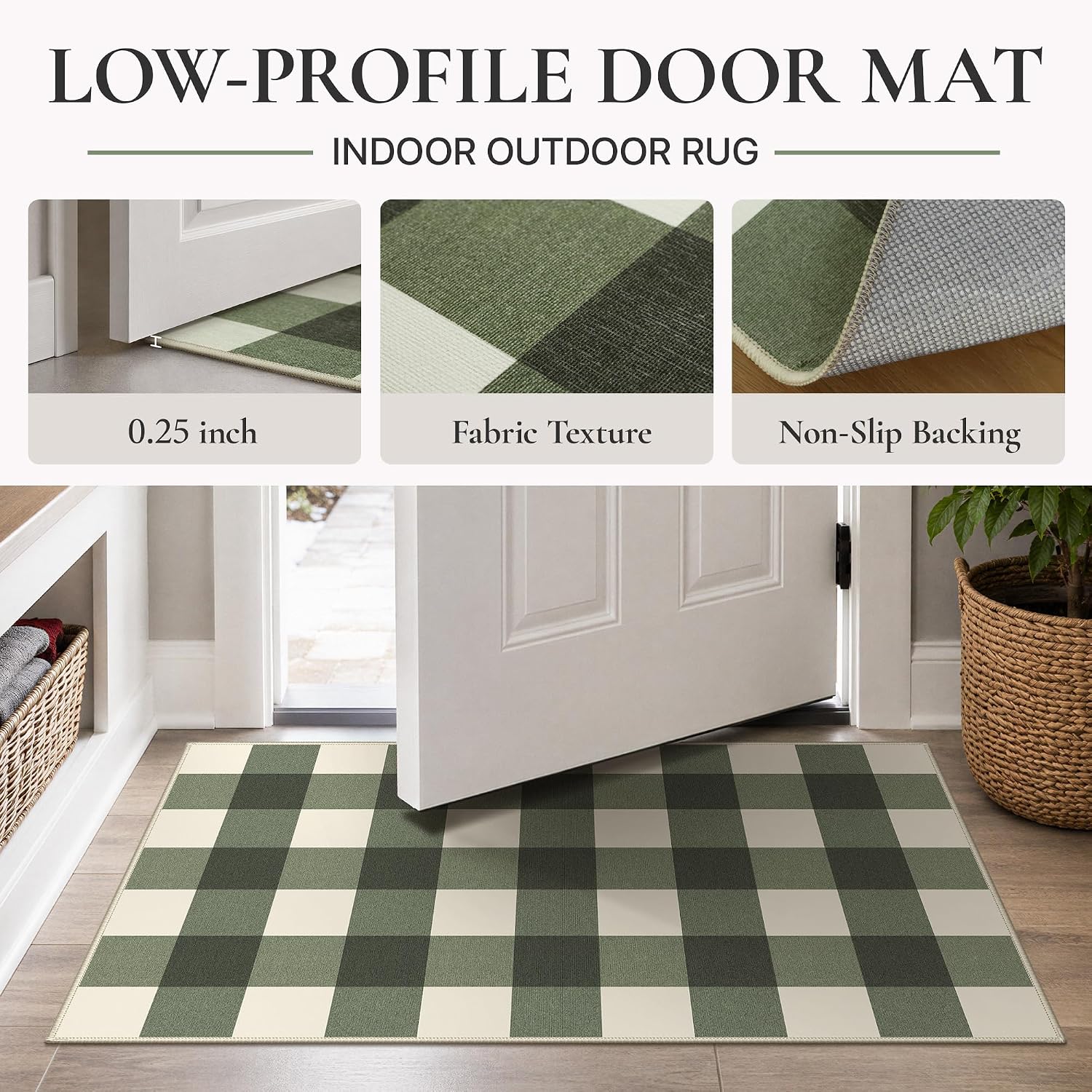 Detalle 2 de GENIMO 2.3 x 3.6 Rug, Sage Green Washable Outdoor Buffalo Check