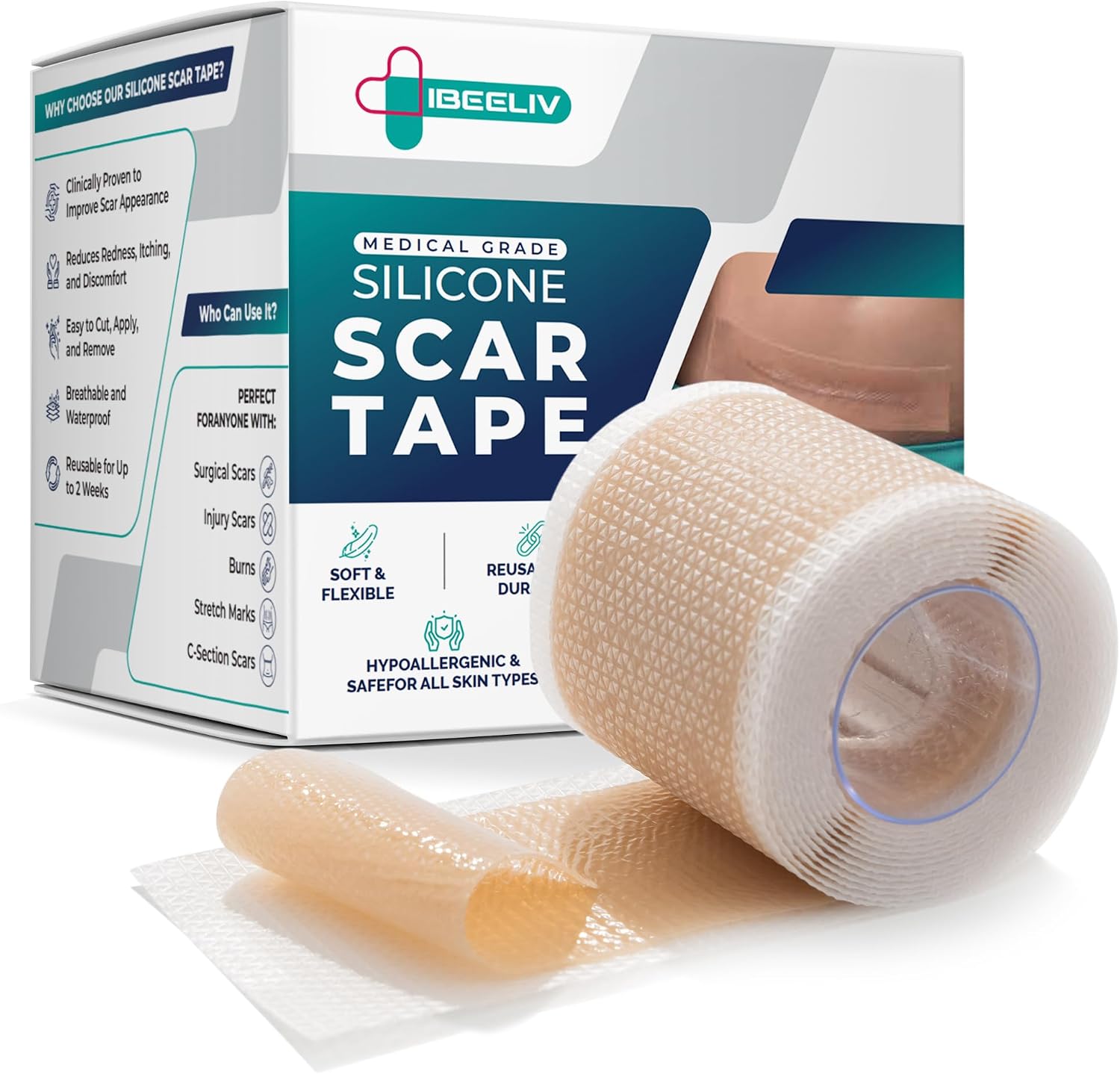 Detalle de IBEELIV scarTape03 Silicone Scar Tape, Reusable 1.6" x 60" Roll