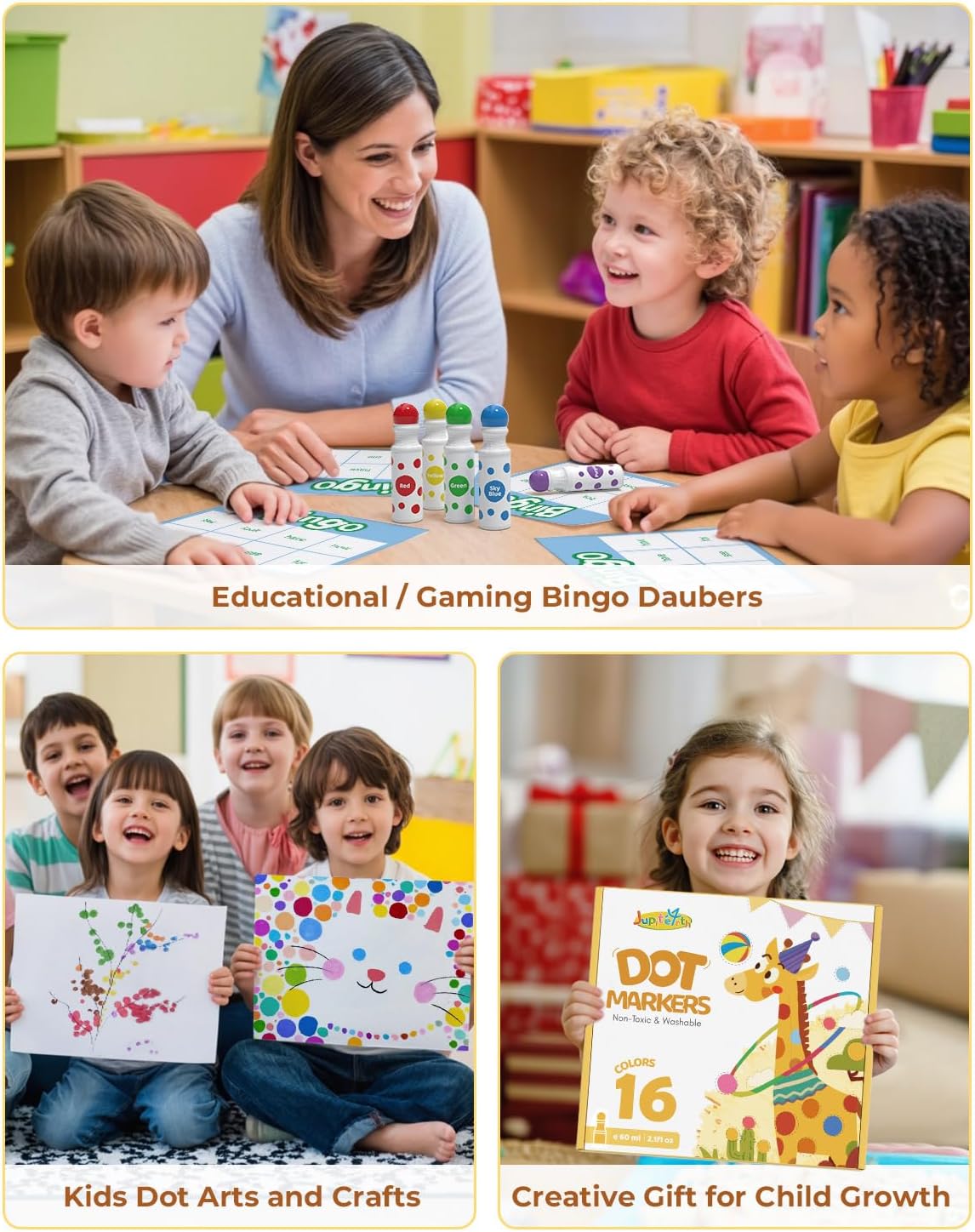 Thumbnail 3 de JUPITEARTH 42-piece Dot Markers set for toddlers (16 colours) with washable dot paint activities