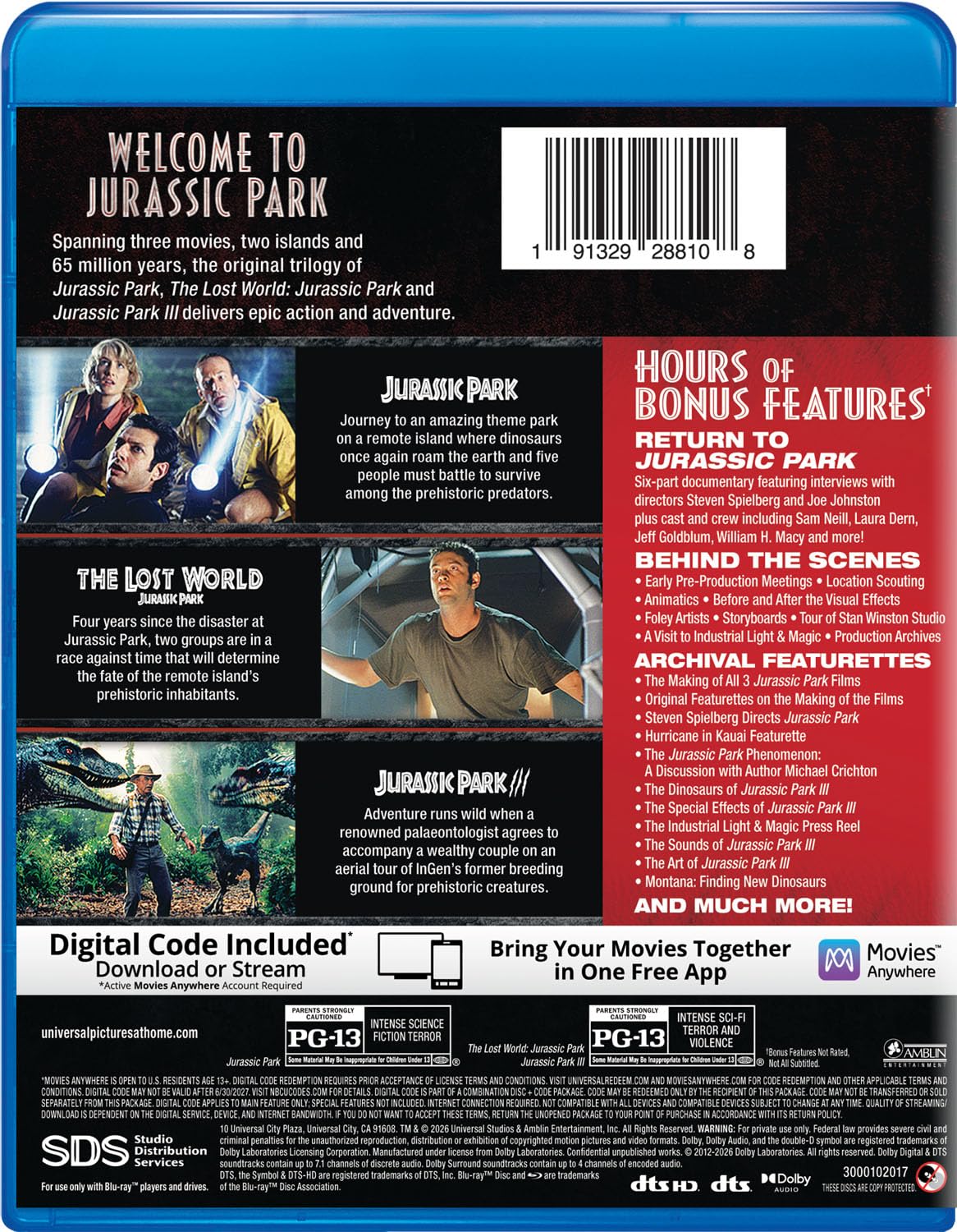 Thumbnail 2 de Jurassic Park Trilogy 191329288108 Blu-ray + Digital, 3-Film Collection