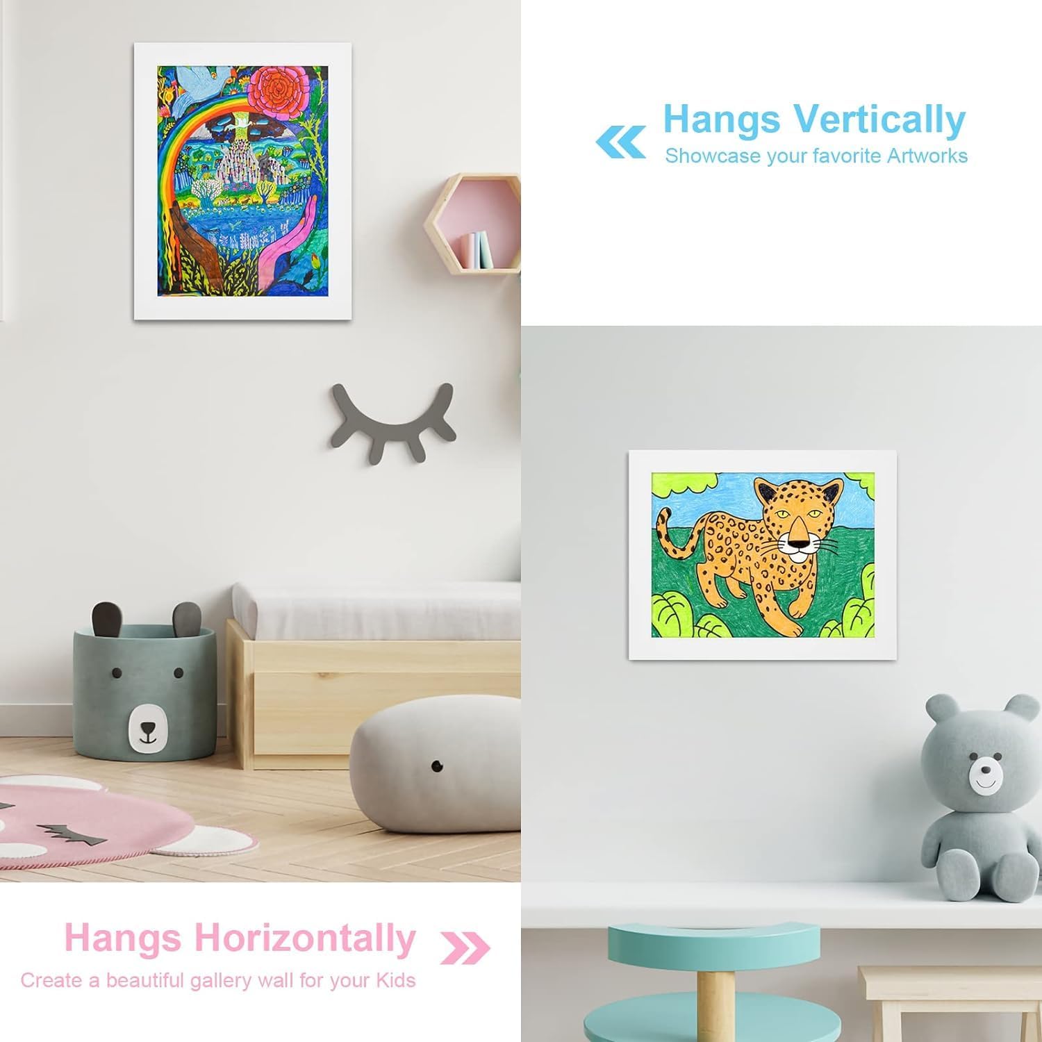 Thumbnail 4 de Litimkat 2er Set Kunst-Bilderrahmen für Kinder – A4 Frontöffnung, Weißes Holz