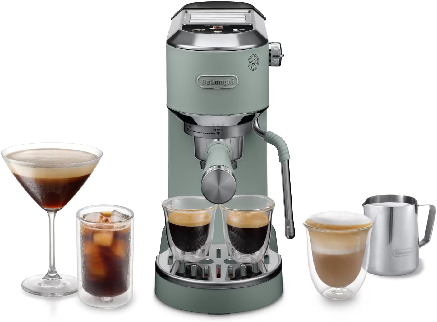 Detalle de De’Longhi Dedica Duo EC890.GR – Kompakte Siebträgermaschine in Grün