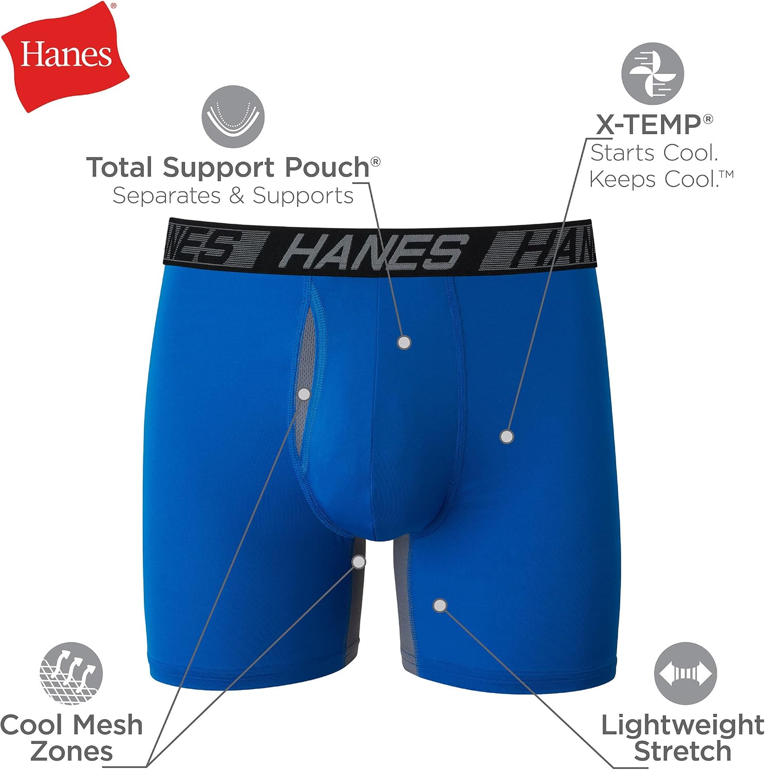 Detalle de Hanes UFSBA4 Men's Boxer Briefs, 3-Pack with Total Support Pouch