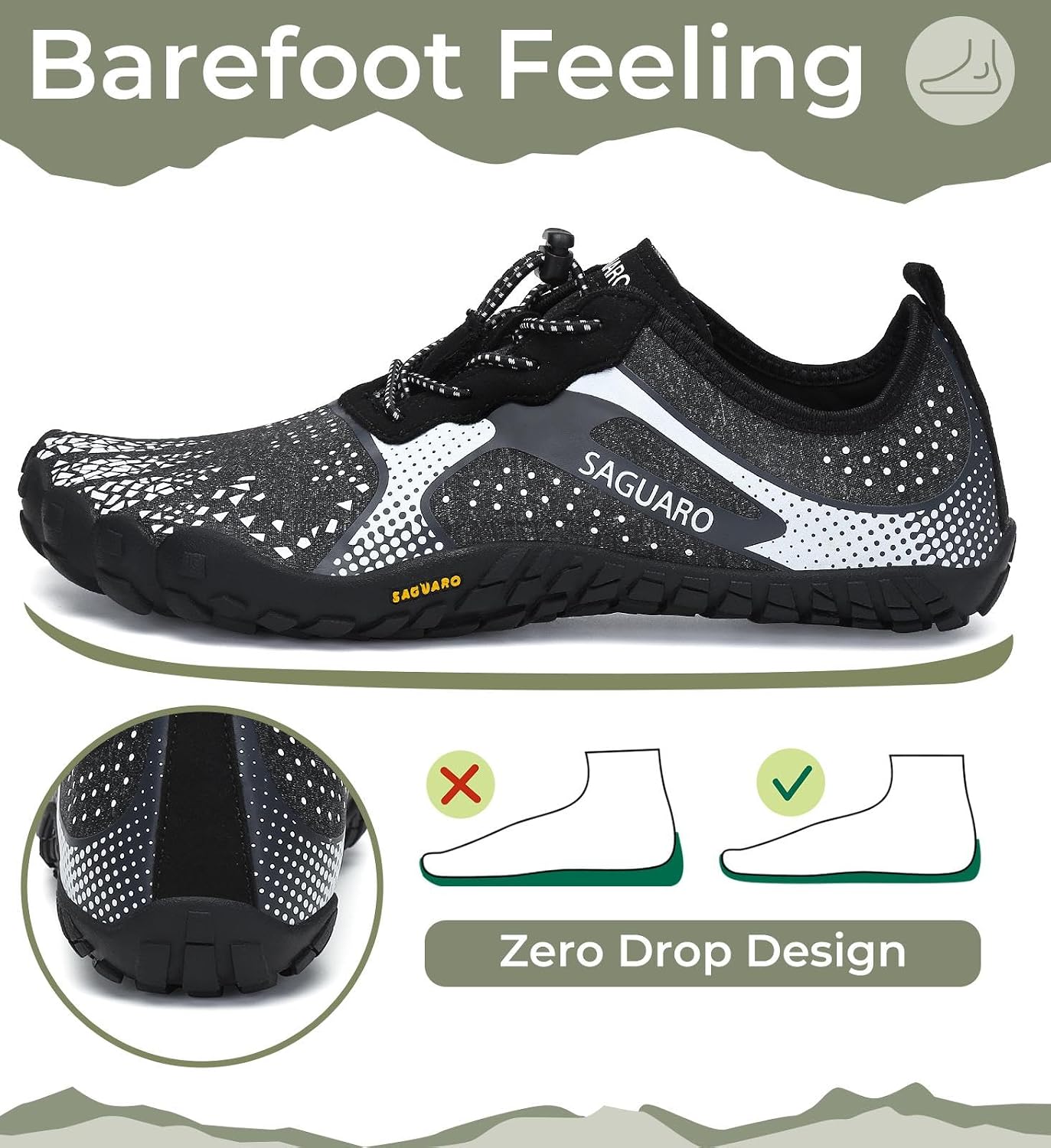 Detalle de SAGUARO Scarpe Barefoot minimaliste da uomo per trail, trekking e scoglio