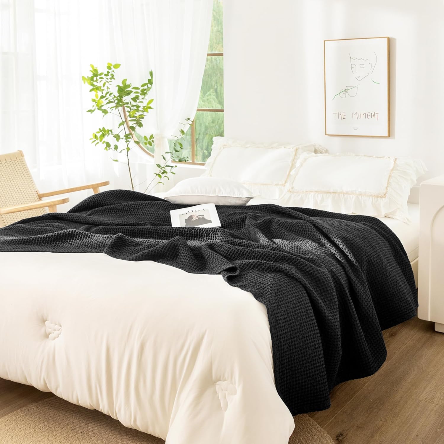 Thumbnail 5 de CHUFFED Decke 100% Baumwolle 150 x 200 cm – weiche, atmungsaktive Kuscheldecke mit Waffelmuster (Anthrazit)