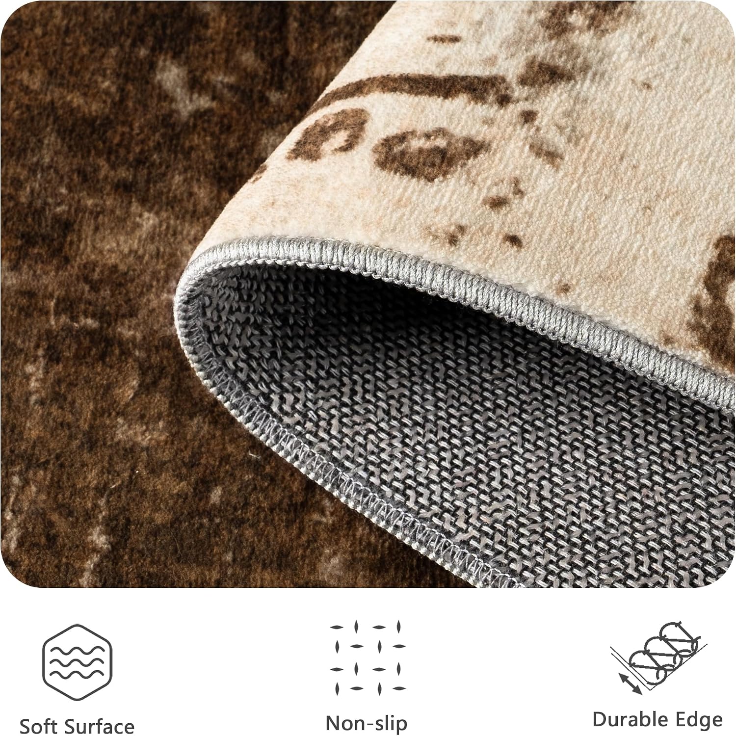 Detalle 1 de Yarooge 8' x 10' Brown Abstract Washable Area Rug, Low-Pile