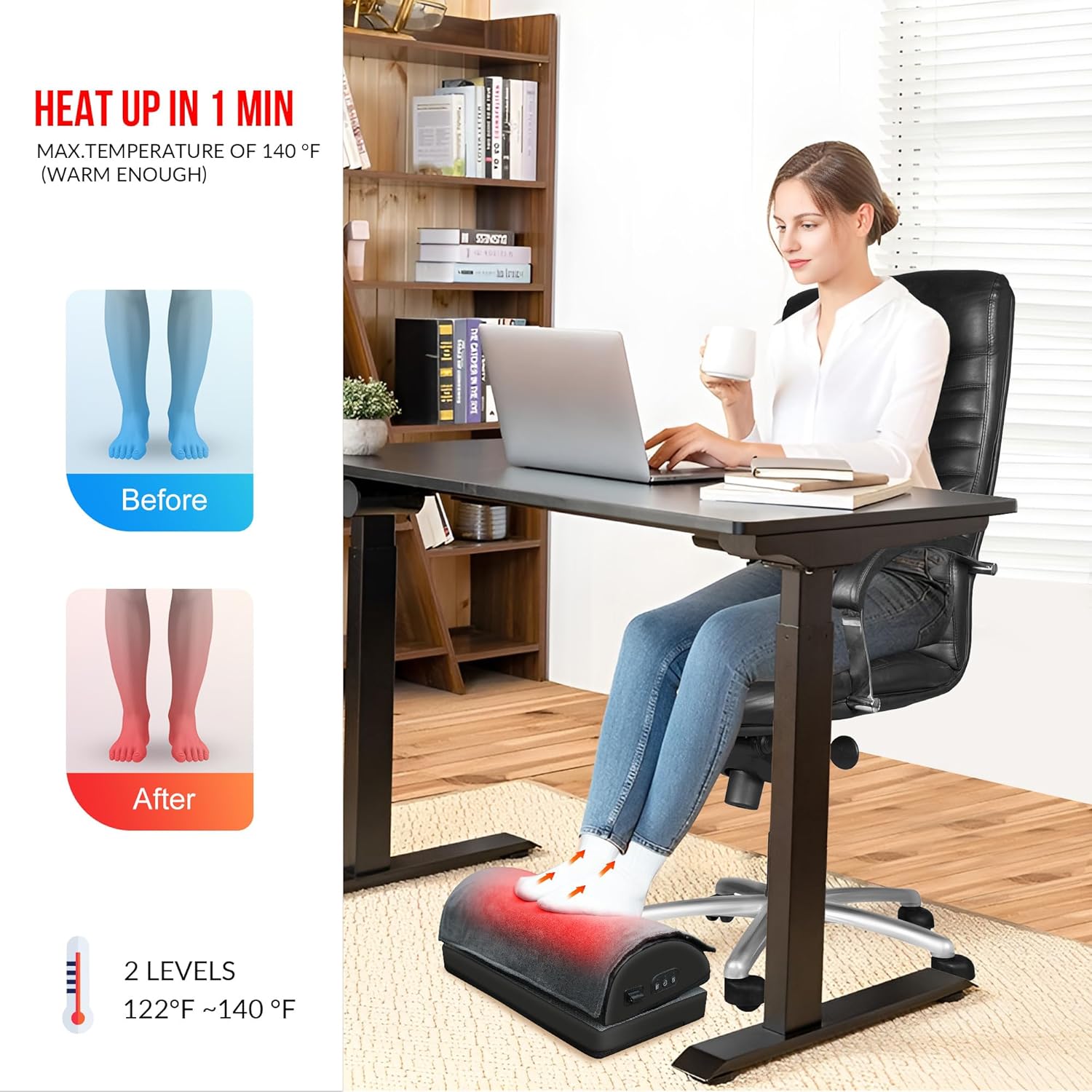 Detalle 2 de Snailax Foot Rest Under Desk with Adjustable Heights – Ergonomic, Heated, Vibrating Massager