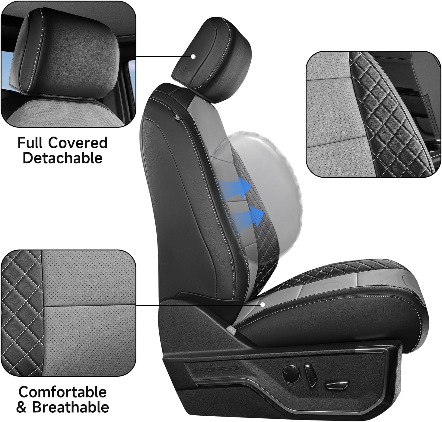 Thumbnail 3 de TGKUD F150 Seat Covers: Custom Leather Full Set for Ford F-Series (2021–2026 F150, 2023–2026 F250/F350/F450 Crew Cab)