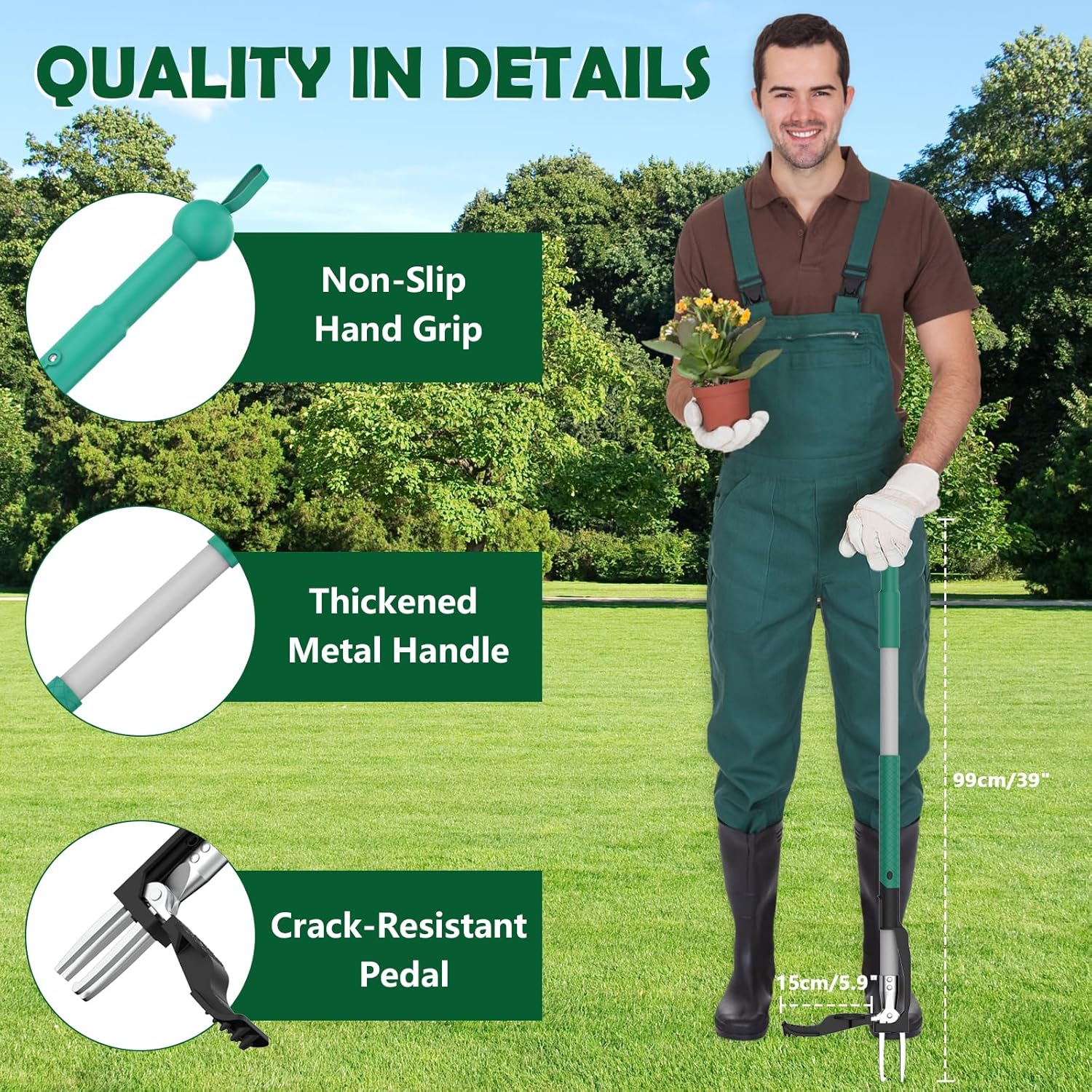 Thumbnail 2 de Ergohortus Weed Puller Root Remover with 4 Claws – Stand Up Weeding Tool (99cm) for Easy, Bending-Free Garden Weeding