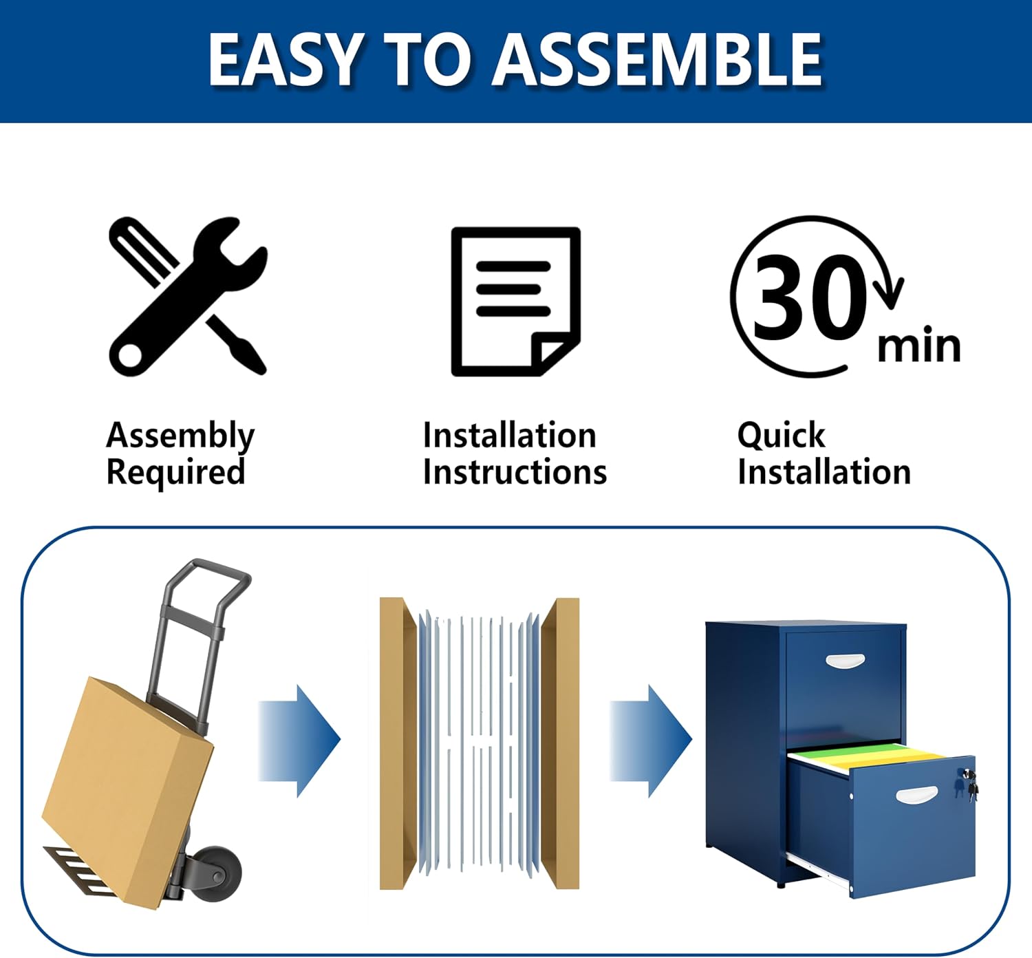 Thumbnail 6 de Polup PP-ZKJJX-Blue-2F-FBM 2-Drawer Metal File Cabinet, Blue