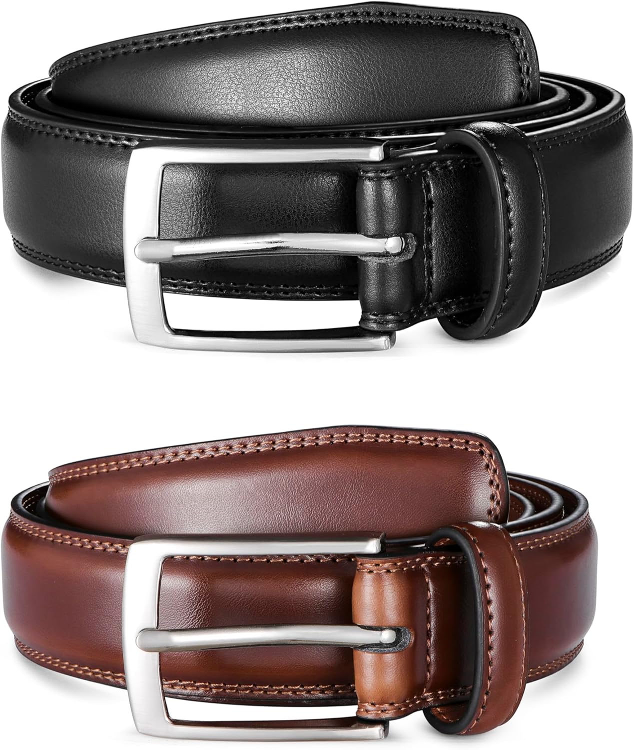 Detalle 2 de MILORDE Men's Leather Dress Belt 2-Pack โ genuine leather belts ๐