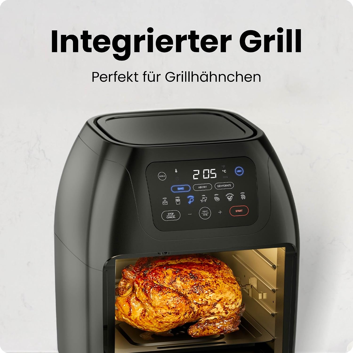 Detalle de Chefman multifunktionale digitale Heißluftfritteuse + Rotisserie (10 l, 17 Touch-Voreinstellungen) – XL Familiengröße