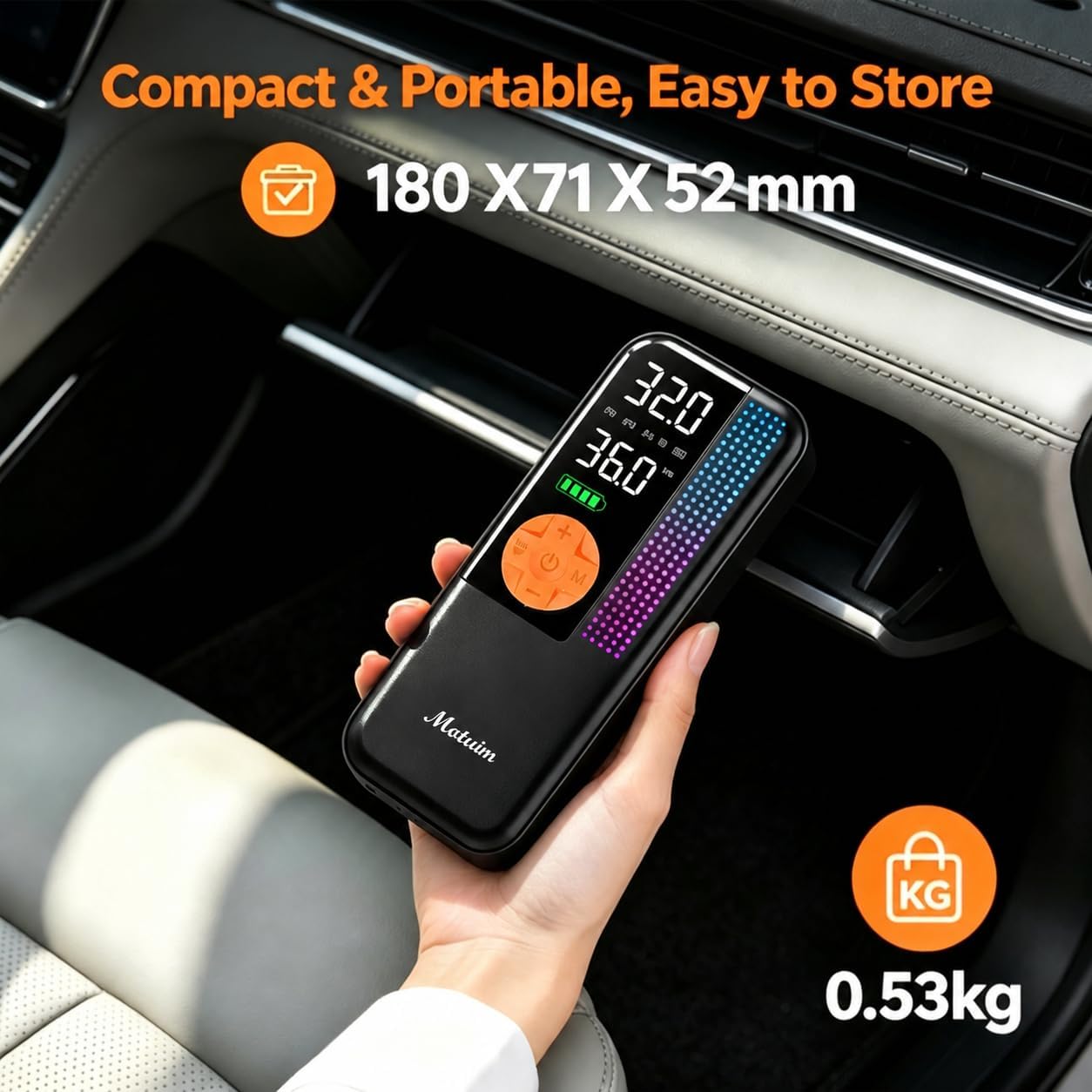 Thumbnail 6 de Motuim Cordless Car Tyre Inflator Air Compressor with 150 PSI, 6000mAh Battery and Auto Shut-Off