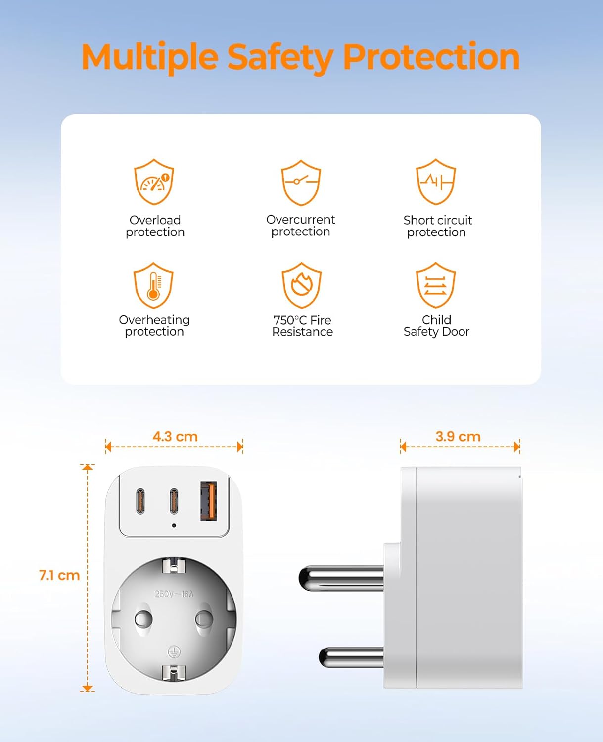 Thumbnail 4 de THUNIX Reiseadapter für Südafrika (Typ M) mit 2× USB‑C & USB‑A – 4‑in‑1 Ladeadapter