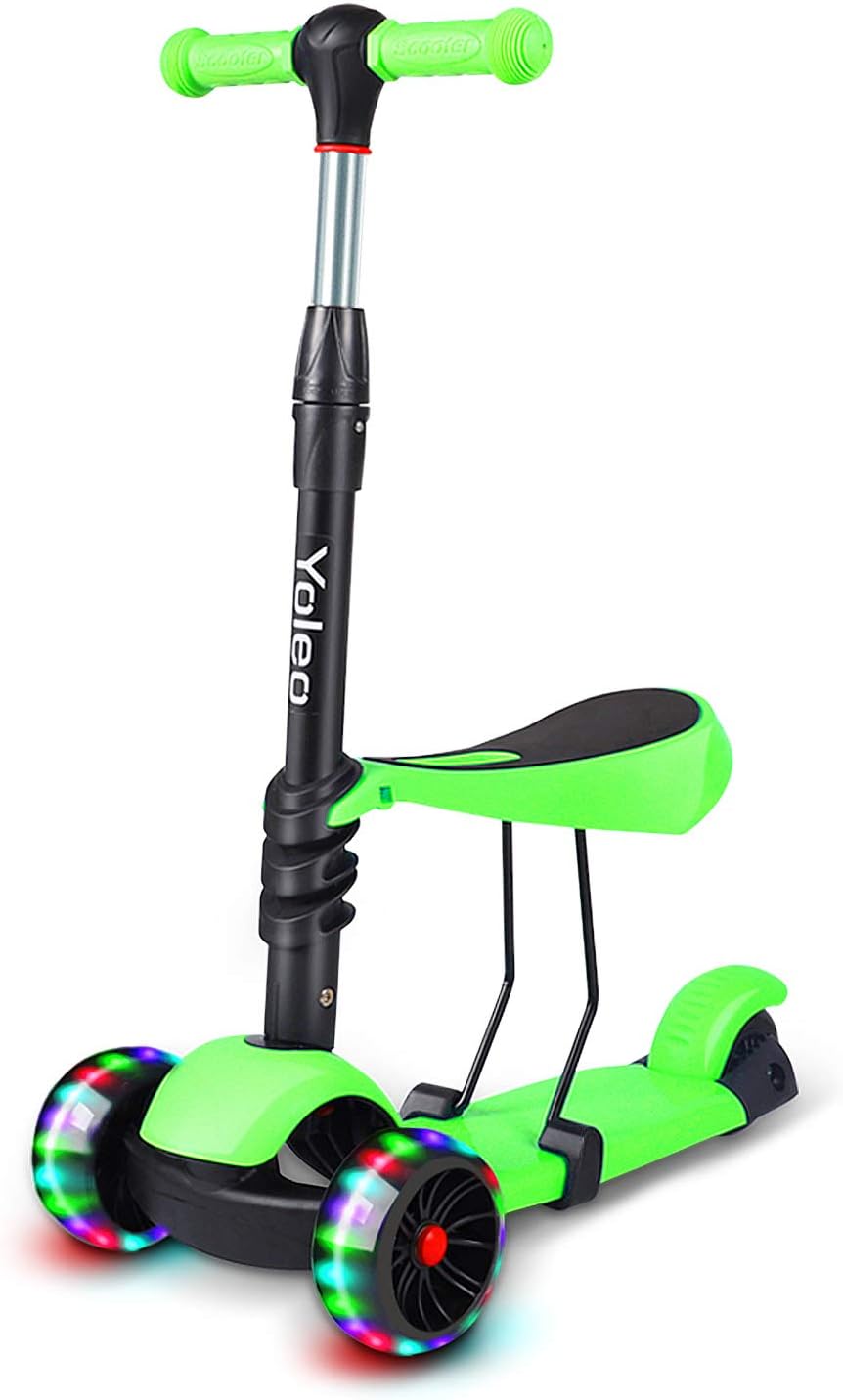 Detalle 2 de YOLEO 3-in-1 Kinder Roller Scooter mit abnehmbarem Sitz – verstellbarer Lenker, leuchtende PU-Räder