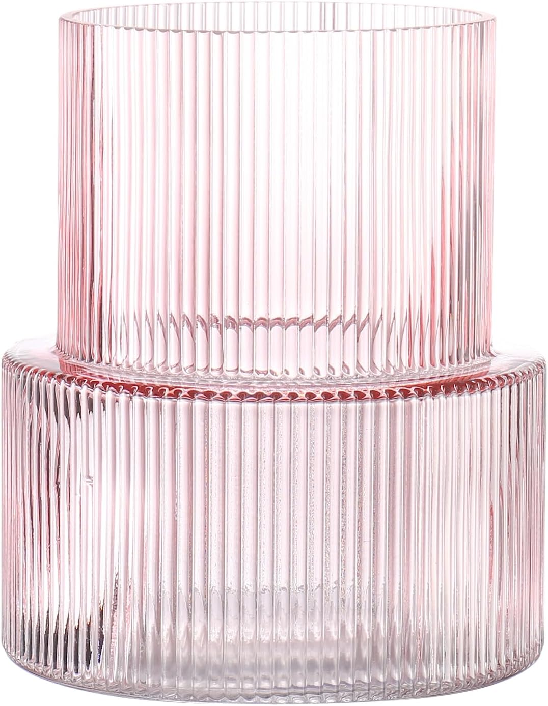 Detalle de KAYLETIN KAYLETIN roze glazen bloemenvaas, geribbeld, 18 cm