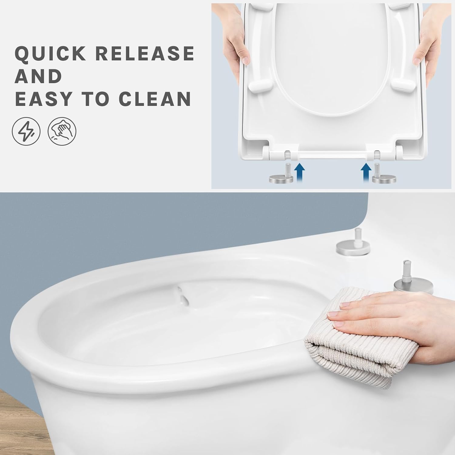 Detalle de WOLTU D Shape Toilet Seat with Soft Close and Quick Release – White