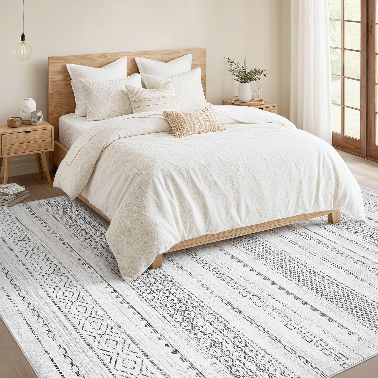 Thumbnail 4 de Nakagishi 9x12 Area Rug: Washable Boho Grey, Non-Slip, Stain-Resistant
