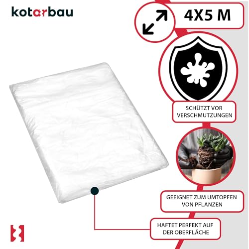 Detalle de KOTARBAU Set di 6 Telo Copritutto per Imbianchino – 4 x 5 m, Polietilene Trasparente, Resistenti e Riutilizzabili