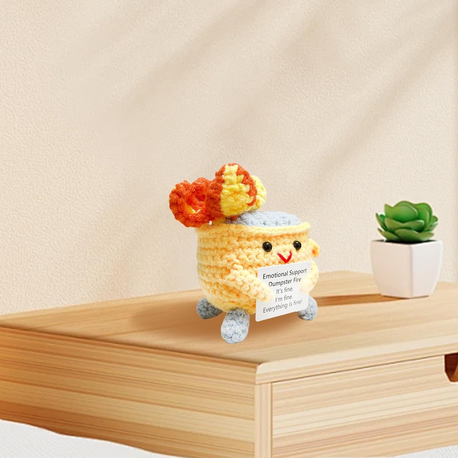 Detalle de KivTovMo Crochet Emotional Support Dumpster Fire — Yellow