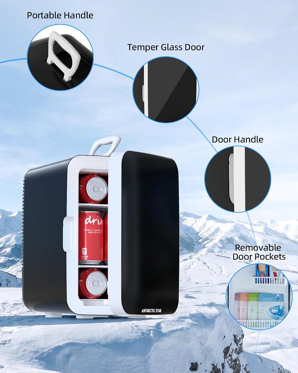 Detalle de Antarctic Star LY2010 10L Portable Mini Fridge with AC/DC Power, Black
