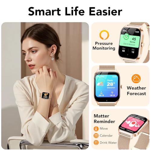 Thumbnail 8 de CASCHO Smartwatch Mujer Elegante 1.85" HD con Llamadas Bluetooth, IA y 2 Correas (Oro Rosa)