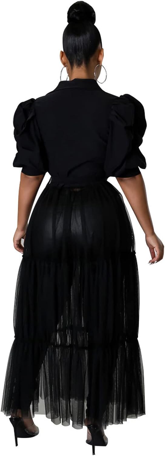 Thumbnail 3 de Ekaliy Women Sexy Short Sleeve Bodycon High Low Asymmetrical Ruffle Tunics Blouse Top Dress
