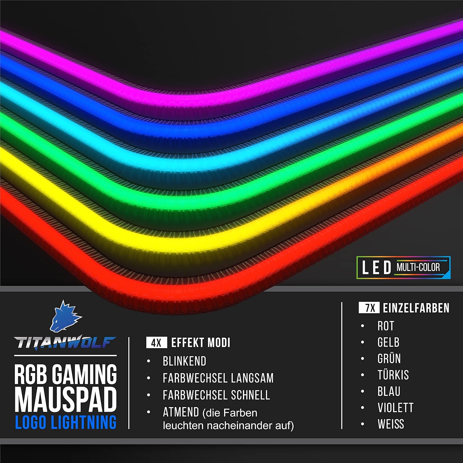 Detalle 2 de TITANWOLF XXXL RGB Mauspad 1200x600 mm