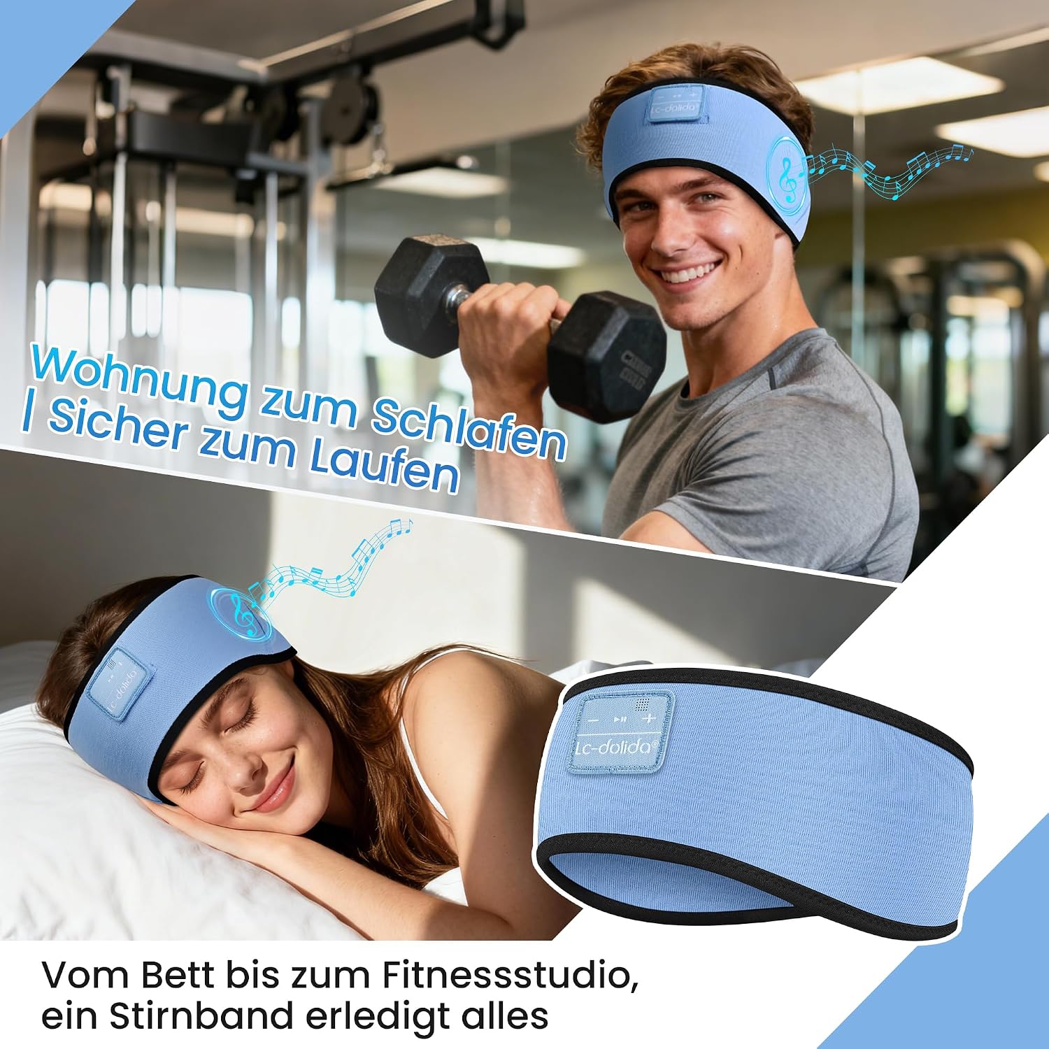 Detalle de LC-dolida LC001 Sleep Headband with Bluetooth 5.4, HiFi Audio and USB-C