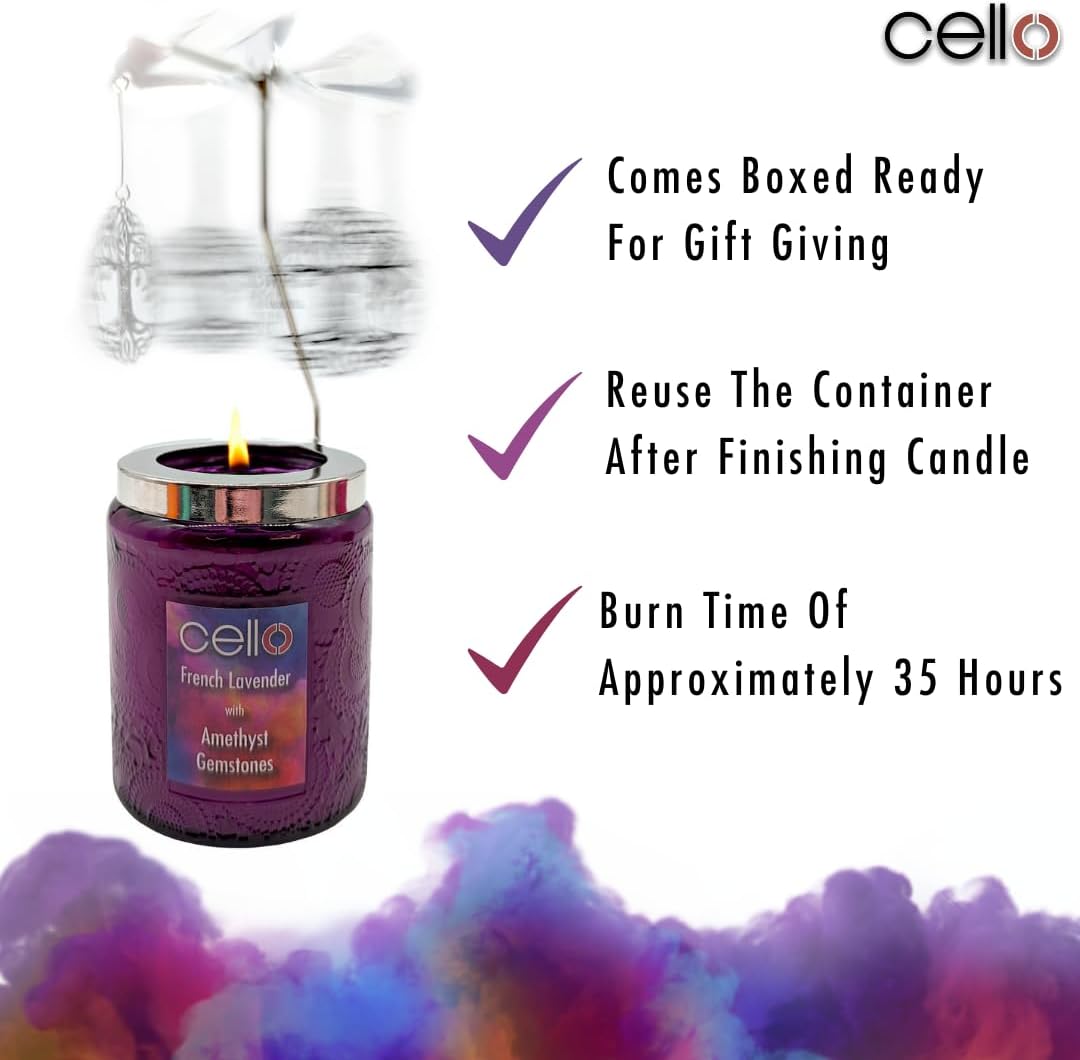 Thumbnail 5 de Cello Amethyst Scented Candle with Spinner (French Lavender) with Amethyst Gemstones
