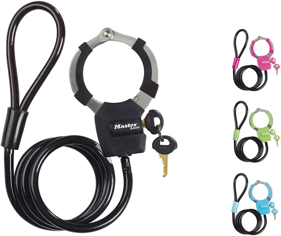 Detalle de Master Lock Kabelschloss 1 m mit Schlüssel – 8 mm, farbwahl Schwarz/Blau/Grün/Pink, Modell 8275EURDPRO
