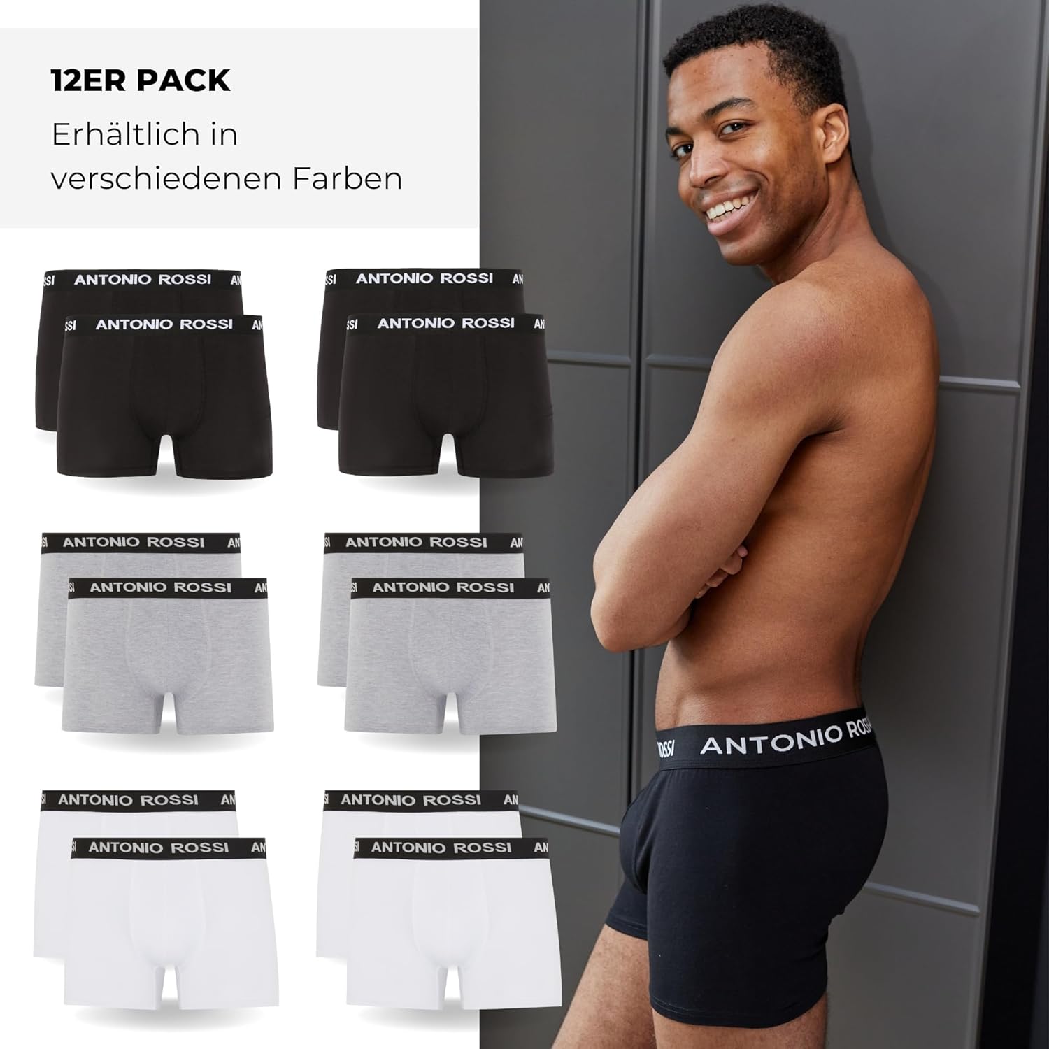 Detalle 2 de Antonio Rossi 12er-Pack Herren-Boxer-Hipster 🩲
