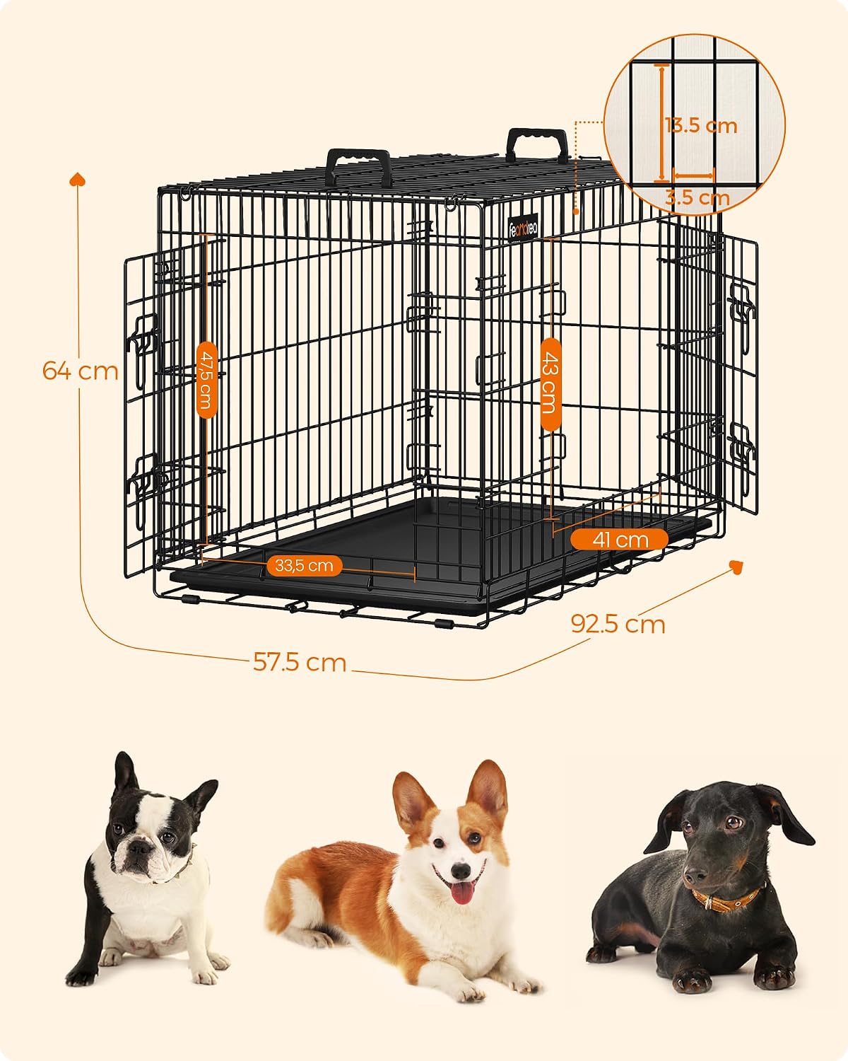 Detalle 2 de Feandrea PPD36H gabbia per cani L 92,5×57,5×64 cm