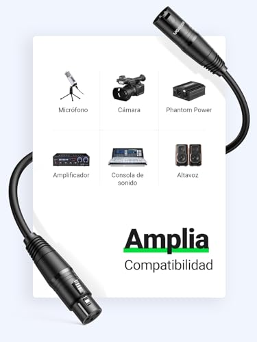 Detalle de UGREEN Cable XLR Macho a Hembra DMX Balanceado (3 Metros) – XT para micrófono y señal DMX