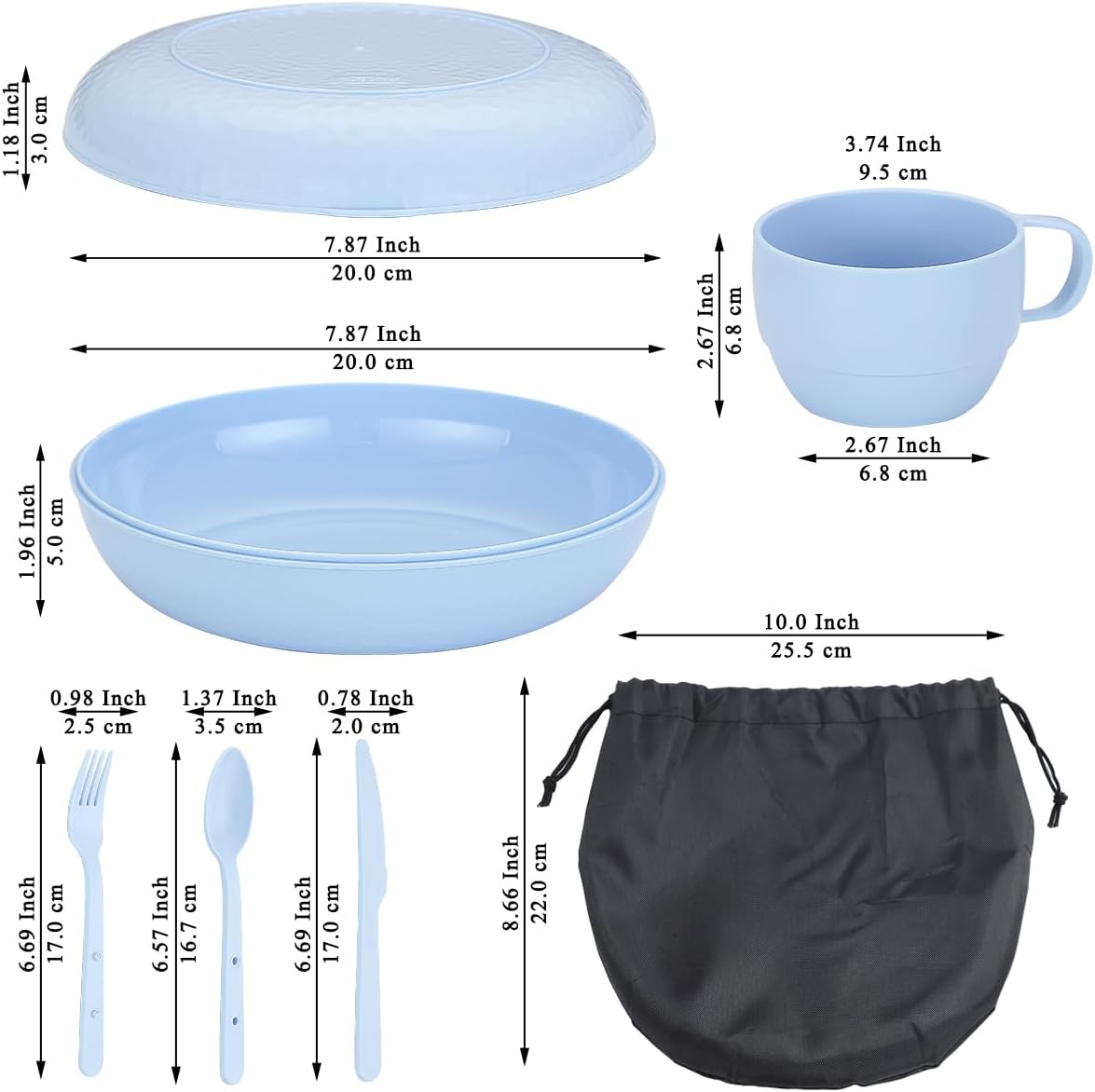 Detalle 2 de Evanda Camping Mess Kit with Bowl, Plate, Cup, Spoon, Fork, Knife and Carry Bag