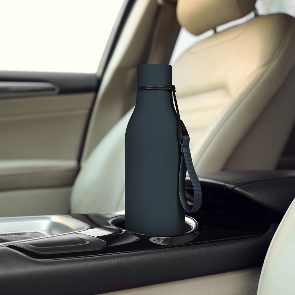 Detalle de flintronic 550ml Double-Wall Vacuum Insulated Water Bottle with Strap (Dark Blue) — Leak Proof, BPA Free